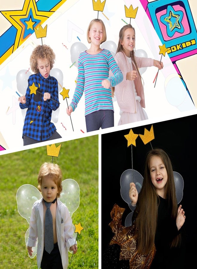 سراتي مجموعة أزياء الجنيات من 6 قطع من سترات، تتضمن أجنحة خرافية، وأجنحة فراشة لامعة، وعصا على شكل نجمة، وعصابة رأس على شكل تاج ذهبي، وإكسسوارات تنكرية للهالوين، وزينة حفلات أعياد الميلاد، وإكسسوارات لعب الحفلات. - Image 5